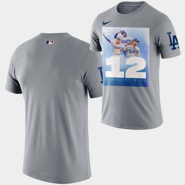 Los Angeles Dodgers 12 Straight Wins Gray T-Shirt