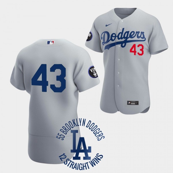 Brooklyn Dodgers Gray 1955 Throwback Dominant #43 Edwin Rios Jersey 12th Straight Win