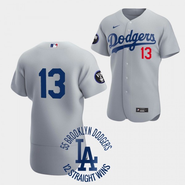 Brooklyn Dodgers Gray 1955 Throwback Dominant #13 Max Muncy Jersey 12th Straight Win