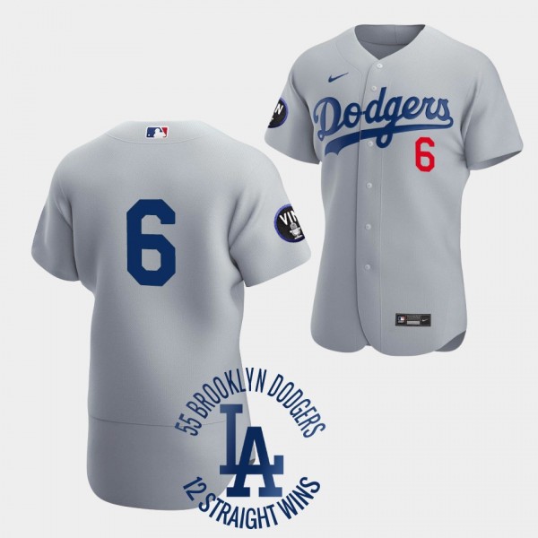 Brooklyn Dodgers Gray 1955 Throwback Dominant #6 T...