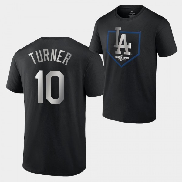 Los Angeles Dodgers Black Around the Horn #10 Justin Turner 2022 Postseason T-Shirt