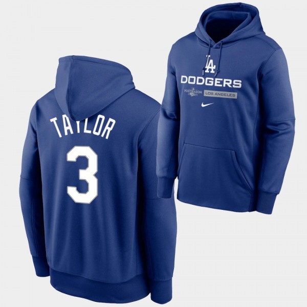 #3 Chris Taylor 2022 Postseason Los Angeles Dodgers Authentic Collection Dugout Pullover Royal Hoodie