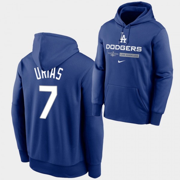 #7 Julio Urias 2022 Postseason Los Angeles Dodgers Authentic Collection Dugout Pullover Royal Hoodie
