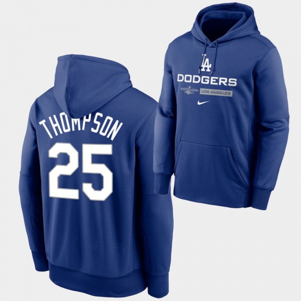 #25 Trayce Thompson 2022 Postseason Los Angeles Dodgers Authentic Collection Dugout Pullover Royal Hoodie