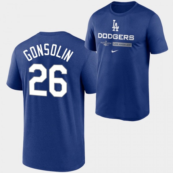 Los Angeles Dodgers Royal Authentic Collection Dugout #26 Tony Gonsolin 2022 Postseason T-Shirt