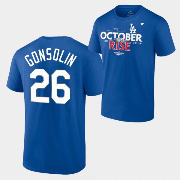 Los Angeles Dodgers Royal Locker Room #26 Tony Gonsolin 2022 Postseason T-Shirt