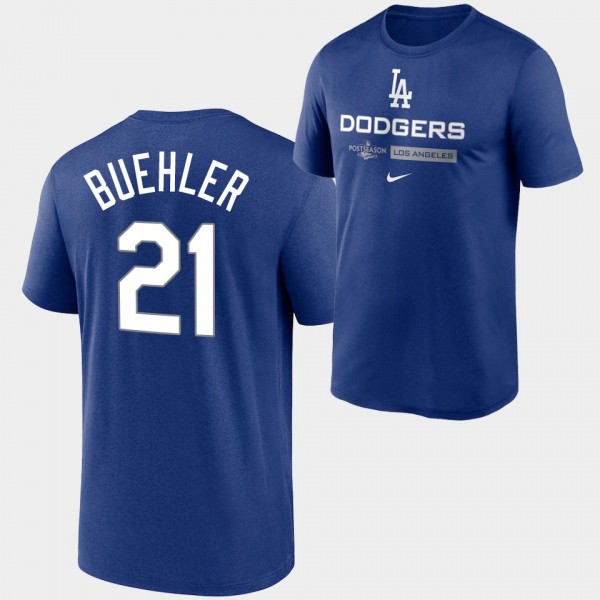 Los Angeles Dodgers Royal Authentic Collection Dugout #21 Walker Buehler 2022 Postseason T-Shirt