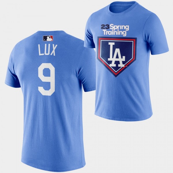 2023 Spring Training Los Angeles Dodgers #9 Blue Gavin Lux T-Shirt