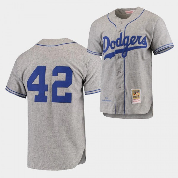 #42 Jackie Robinson Brooklyn Dodgers 1955 Cooperstown Collection Gray Authentic Jersey