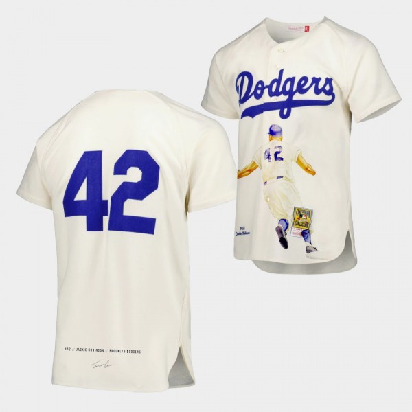 #42 Jackie Robinson Brooklyn Dodgers 1955 Cooperstown Collection Cream Sublimated Player Jersey