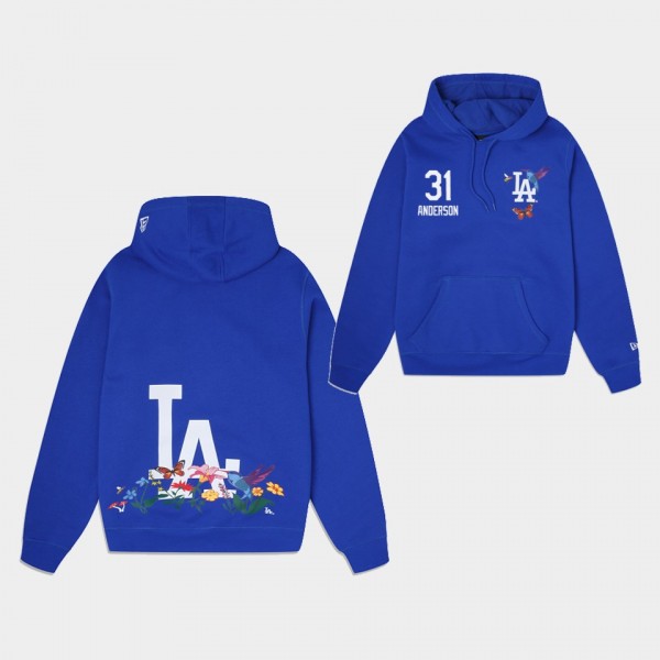 Los Angeles Dodgers Tyler Anderson Unisex Blooming Flower Royal Hoodie