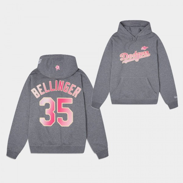 LA Dodgers #35 Cody Bellinger Gray Blossoms Hoodie...