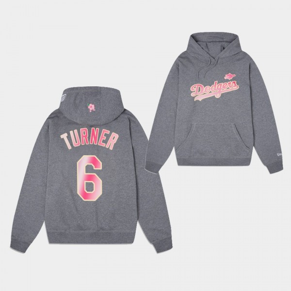 LA Dodgers #6 Trea Turner Gray Blossoms Hoodie Men's