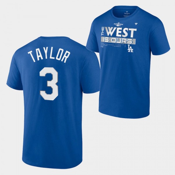 #3 Chris Taylor Los Angeles Dodgers 2022 NL West Division Champions Locker Room T-Shirt - Royal