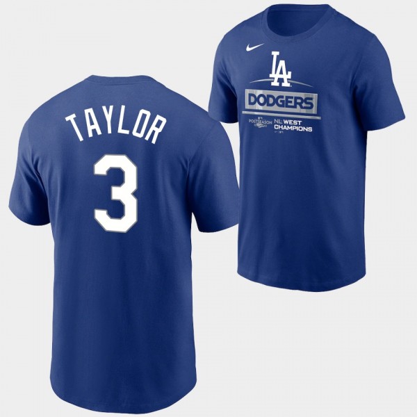 #3 Chris Taylor Los Angeles Dodgers 2022 NL West Division Champions T-Shirt - Royal