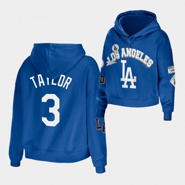 LA Dodgers Women's Plus Size Patches #3 Chris Taylor Cropped Pullover Hoodie - Royal