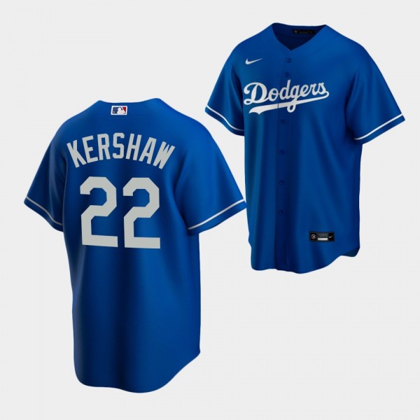 #22 Clayton Kershaw Los Angeles Dodgers Replica 2020 Alternate Royal Jersey