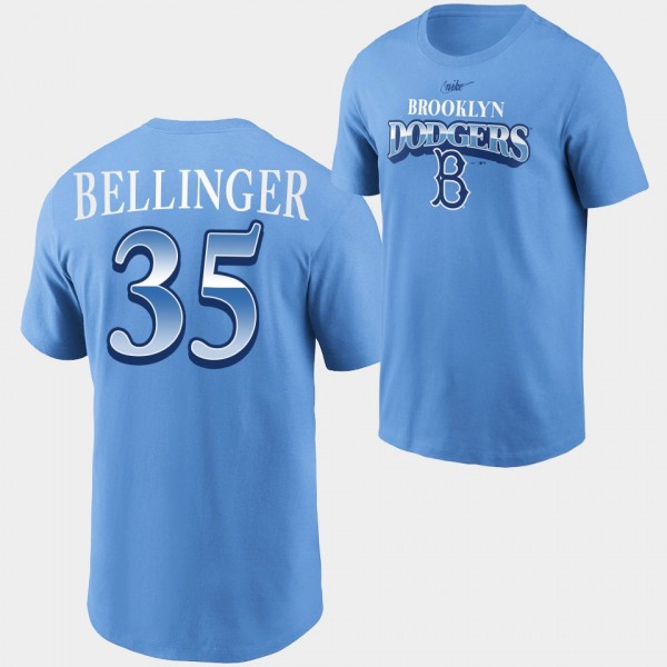Cody Bellinger Los Angeles Dodgers Men's Light Blue Cooperstown Collection Rewind Arch T-Shirt