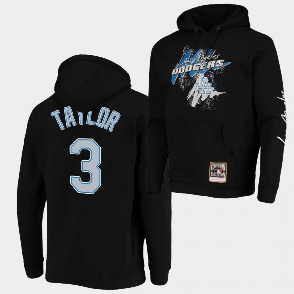 Cooperstown Collection Los Angeles Dodgers Black #3 Chris Taylor Hyper Hoops Pullover Hoodie