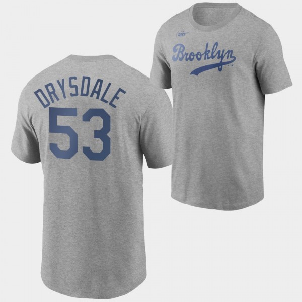 Brooklyn Dodgers Cooperstown Collection Gray Don Drysdale Name & Number T-Shirt