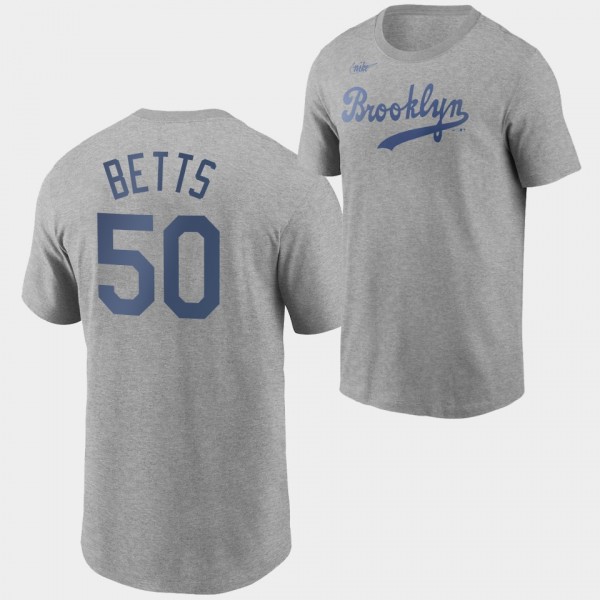 Brooklyn Dodgers Cooperstown Collection Gray Mookie Betts Name & Number T-Shirt