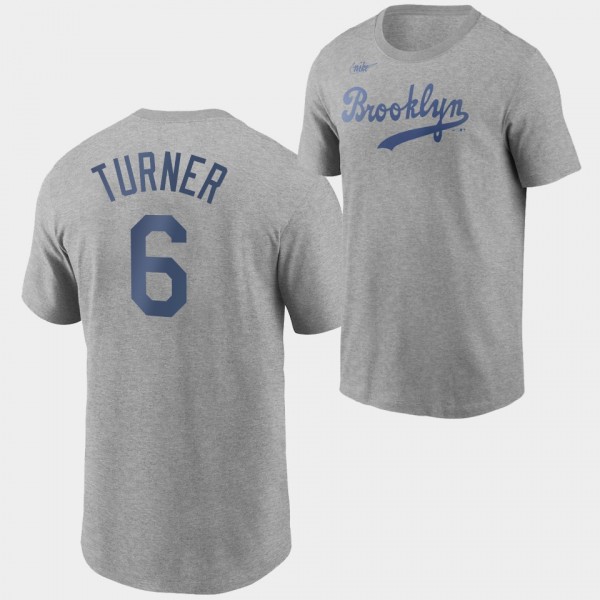 Brooklyn Dodgers Cooperstown Collection Gray Trea Turner Name & Number T-Shirt