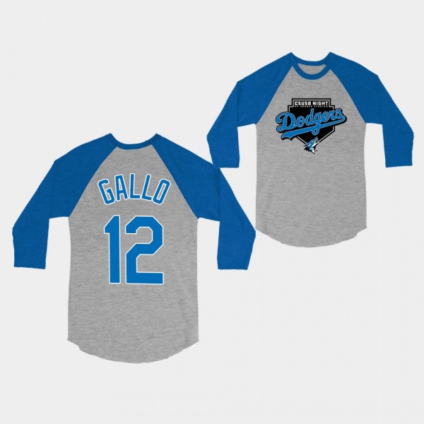 LA Dodgers CSU San Bernardino Day Gray Royal Joey Gallo #12 Long Sleeve T-Shirt