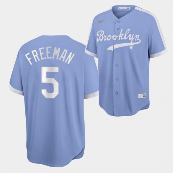 Brooklyn Dodgers Freddie Freeman #5 Cooperstown Collection Light Purple Baseball Jersey