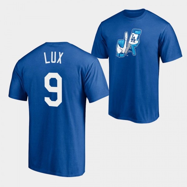 Gavin Lux Los Angeles Dodgers Royal LA Hands T-Shirt