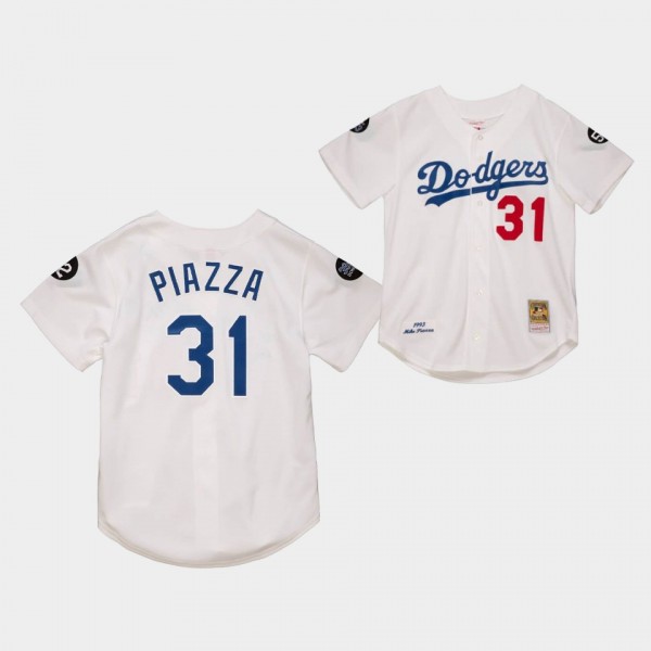 Los Angeles Dodgers Mike Piazza White 1993 Cooperstown Collection Authentic Jersey