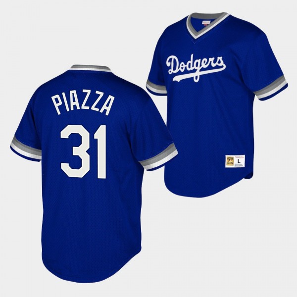 Los Angeles Dodgers Mike Piazza #31 Cooperstown Collection Royal Mesh Wordmark V-Neck Jersey