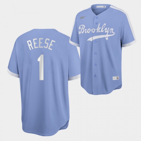 Brooklyn Dodgers Pee Wee Reese #1 Cooperstown Collection Light Purple Baseball Jersey