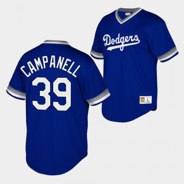 Los Angeles Dodgers Roy Campanella #39 Cooperstown Collection Royal Mesh Wordmark V-Neck Jersey