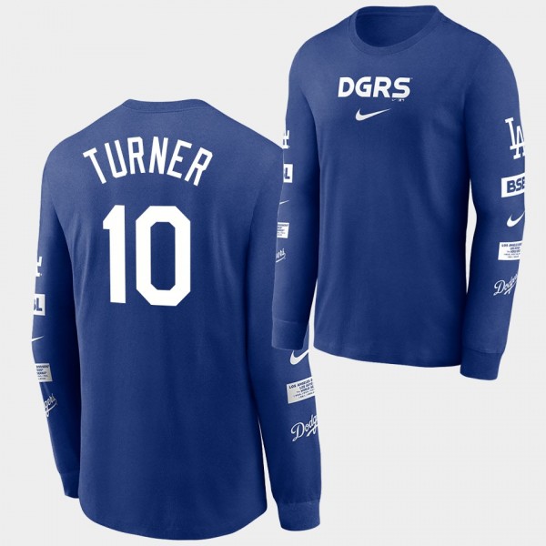 LA Dodgers Double Header Blue Justin Turner #10 Long Sleeve T-Shirt