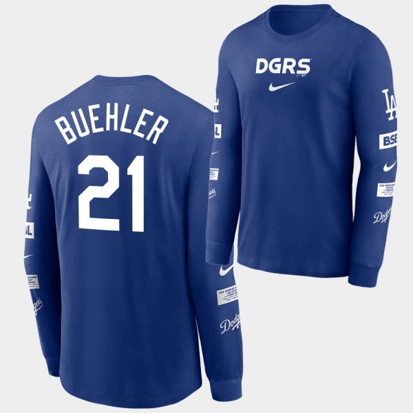 LA Dodgers Double Header Blue Walker Buehler #21 Long Sleeve T-Shirt