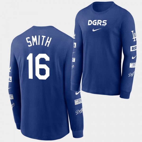 LA Dodgers Double Header Blue Will Smith #16 Long Sleeve T-Shirt