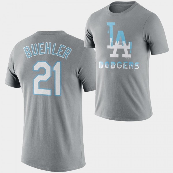 Walker Buehler #21 Drip Logo Los Angeles Dodgers T-Shirt - Gray