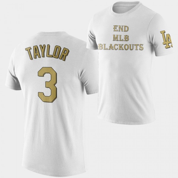 Chris Taylor #3 End Blackouts Los Angeles Dodgers T-Shirt - White