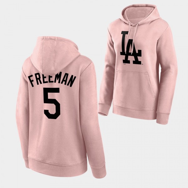 Freddie Freeman Los Angeles Dodgers Fashion Team Logo Pink #5 Hoodie - Women's