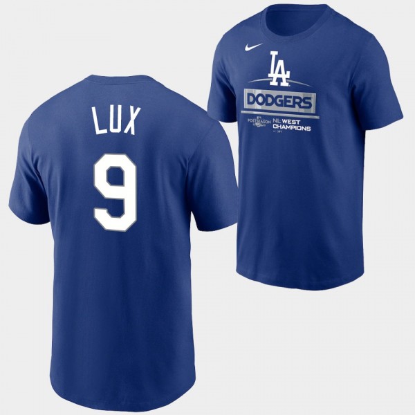 #9 Gavin Lux Los Angeles Dodgers 2022 NL West Division Champions T-Shirt - Royal