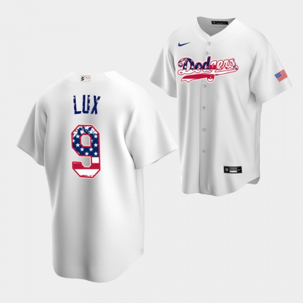 #9 Gavin Lux 2022 4th of July Los Angeles Dodgers Independence Day White Replica Jersey