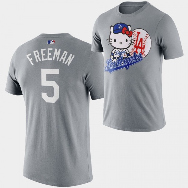 Freddie Freeman #5 Hello Kitty Night Los Angeles Dodgers T-Shirt - Gray