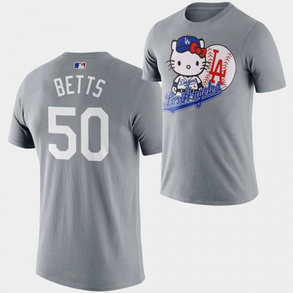 Mookie Betts #50 Hello Kitty Night Los Angeles Dodgers T-Shirt - Gray