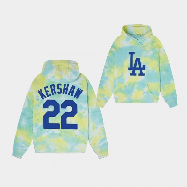 #22 Clayton Kershaw Los Angeles Dodgers Ice Dye Cold Drip Mixed Color Hoodie