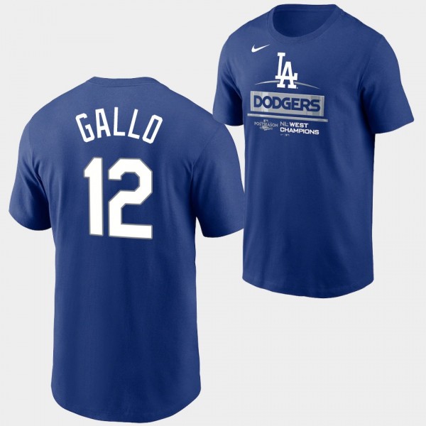 #12 Joey Gallo Los Angeles Dodgers 2022 NL West Division Champions T-Shirt - Royal