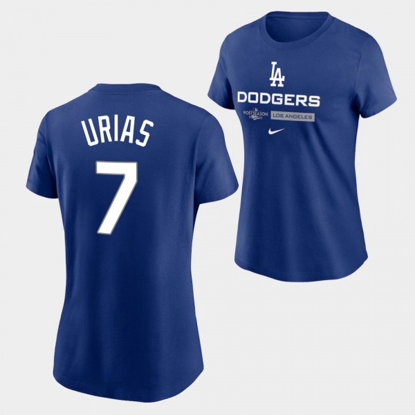 Women's Julio Urias #7 Los Angeles Dodgers 2022 Postseason Royal Authentic Collection Dugout T-Shirt