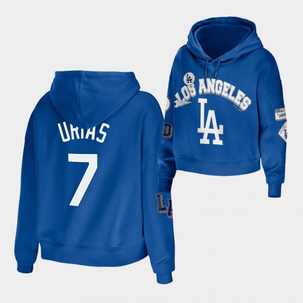 LA Dodgers Women's Plus Size Patches #7 Julio Urias Cropped Pullover Hoodie - Royal