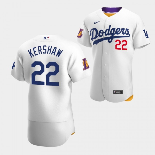 Clayton Kershaw #22 LA Dodgers Lakers Night White Authentic Jersey