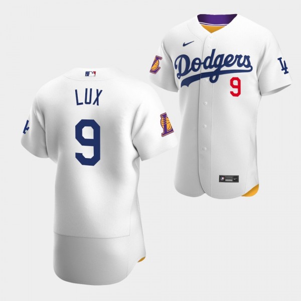 Gavin Lux #9 LA Dodgers Lakers Night White Authent...
