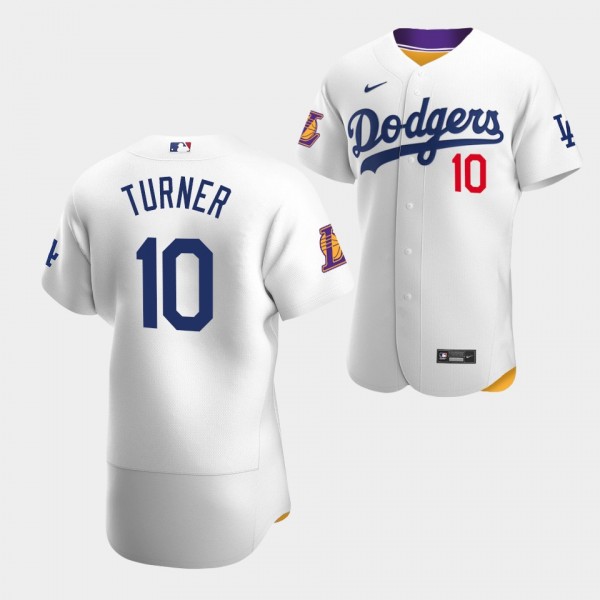 Justin Turner #10 LA Dodgers Lakers Night White Authentic Jersey